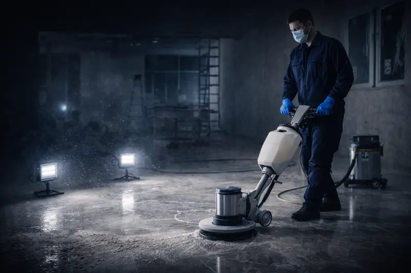 Pulizia post-cantiere con rimozione di polveri e residui di lavorazione