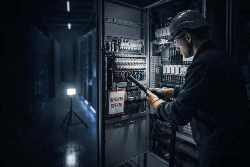 Pulizia di un quadro elettrico a impianto spento con operatore qualificato PES/PAV